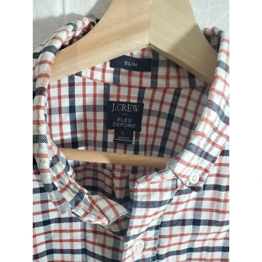 J.Crew Flex Oxford‎ Slim Shirt Mens L Plaid Button Down